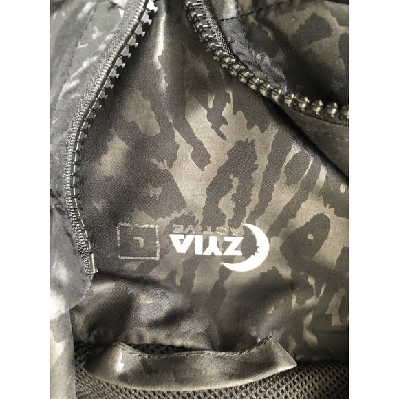 Zyia Active Women Windbreaker Hooded Black Animal Print Full Zip Jacket Large H1 - Picture 5 of 8